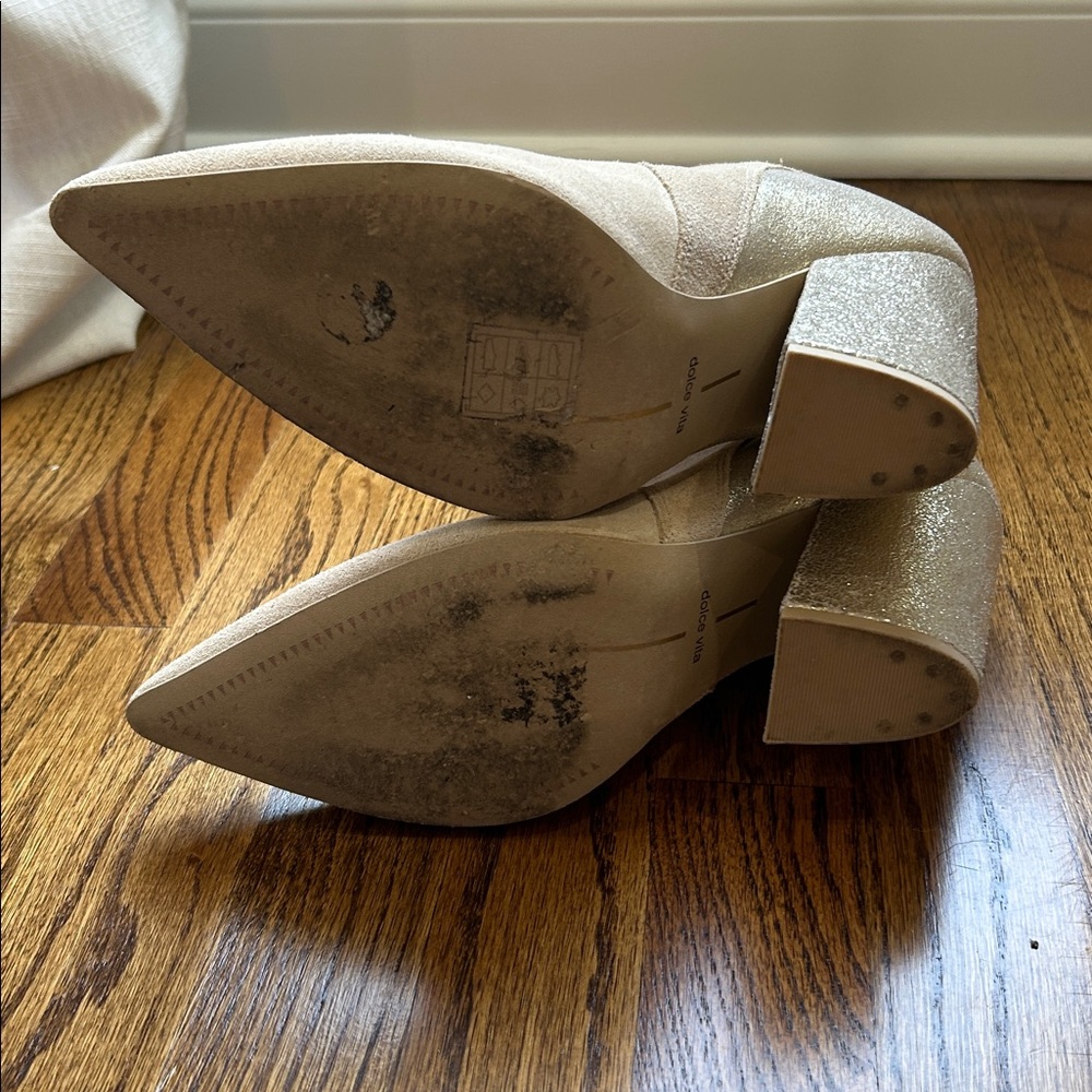 Dolce Vita Beige Suede Pointed-Toe Heeled Boots - Picture 6 of 6